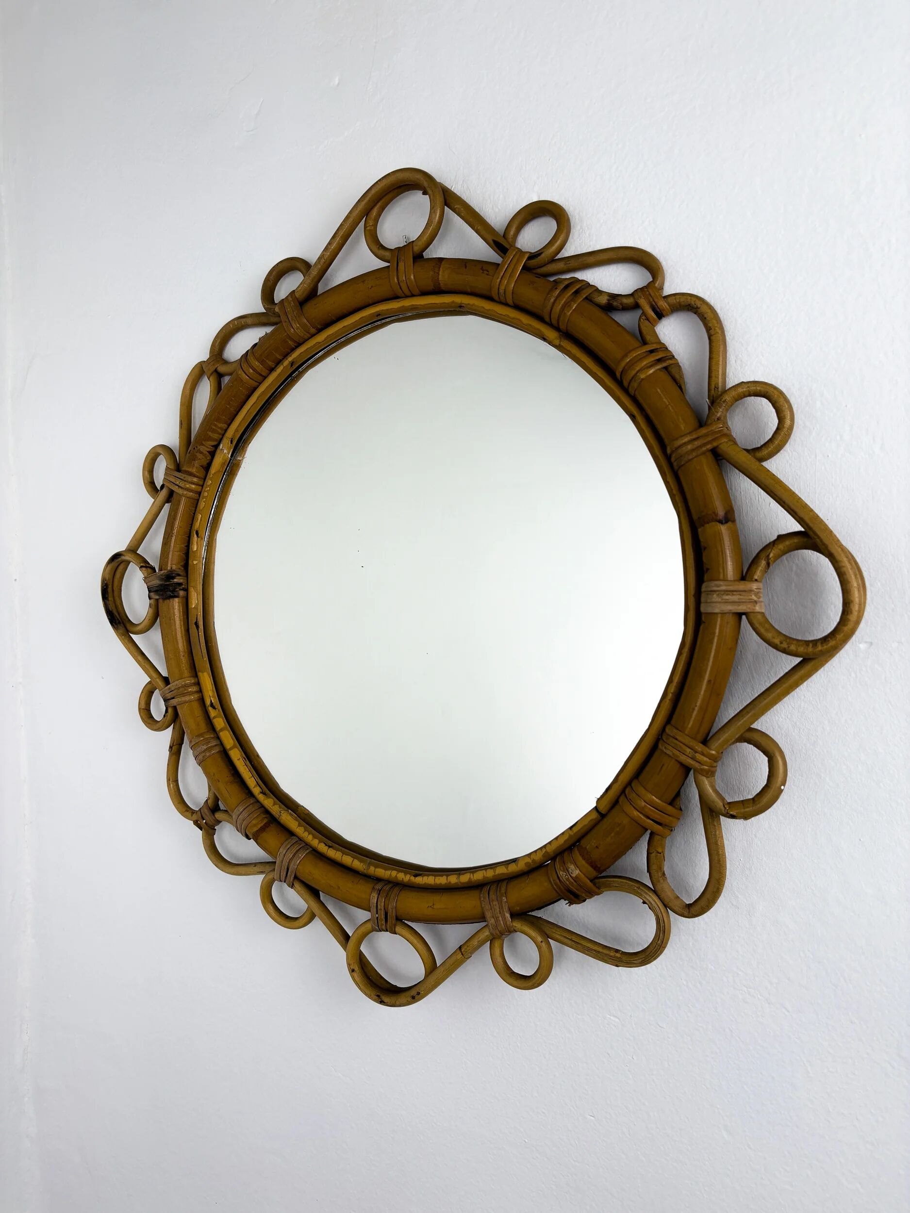 Spanish rattan bamboo oval mirror, circa 1960s