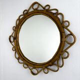 Spanish rattan bamboo oval mirror, circa 1960s