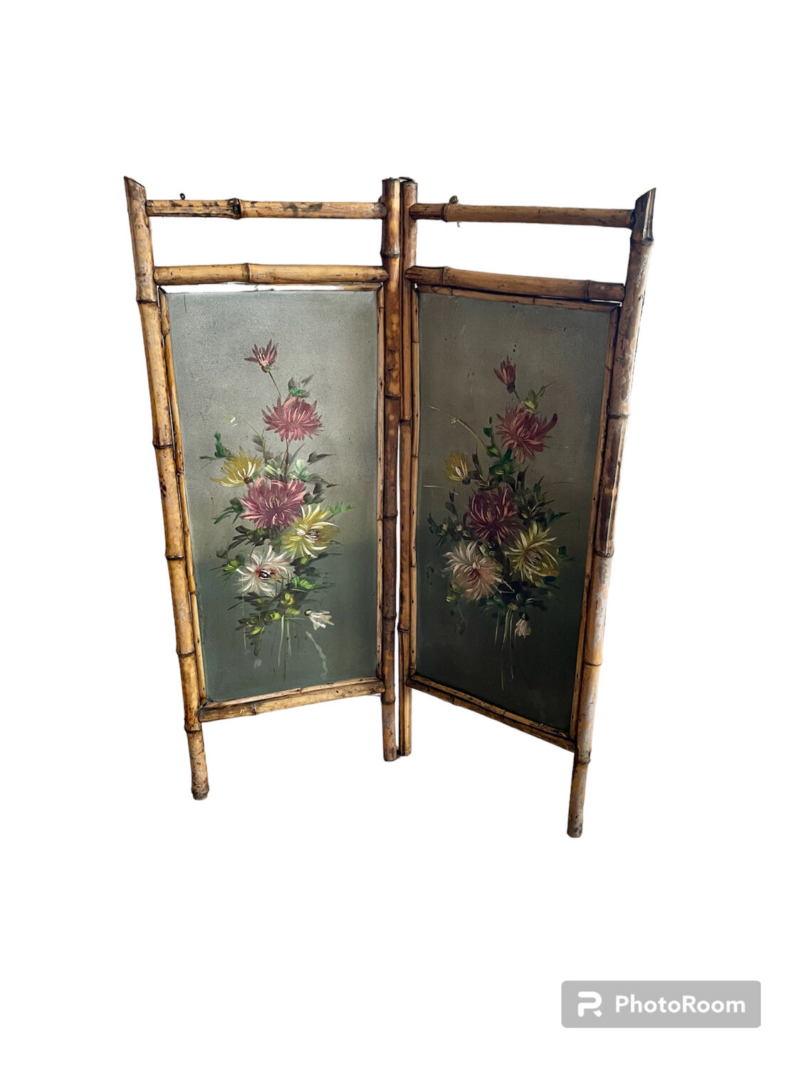 Old bamboo screen and painted sheet metal 82x60