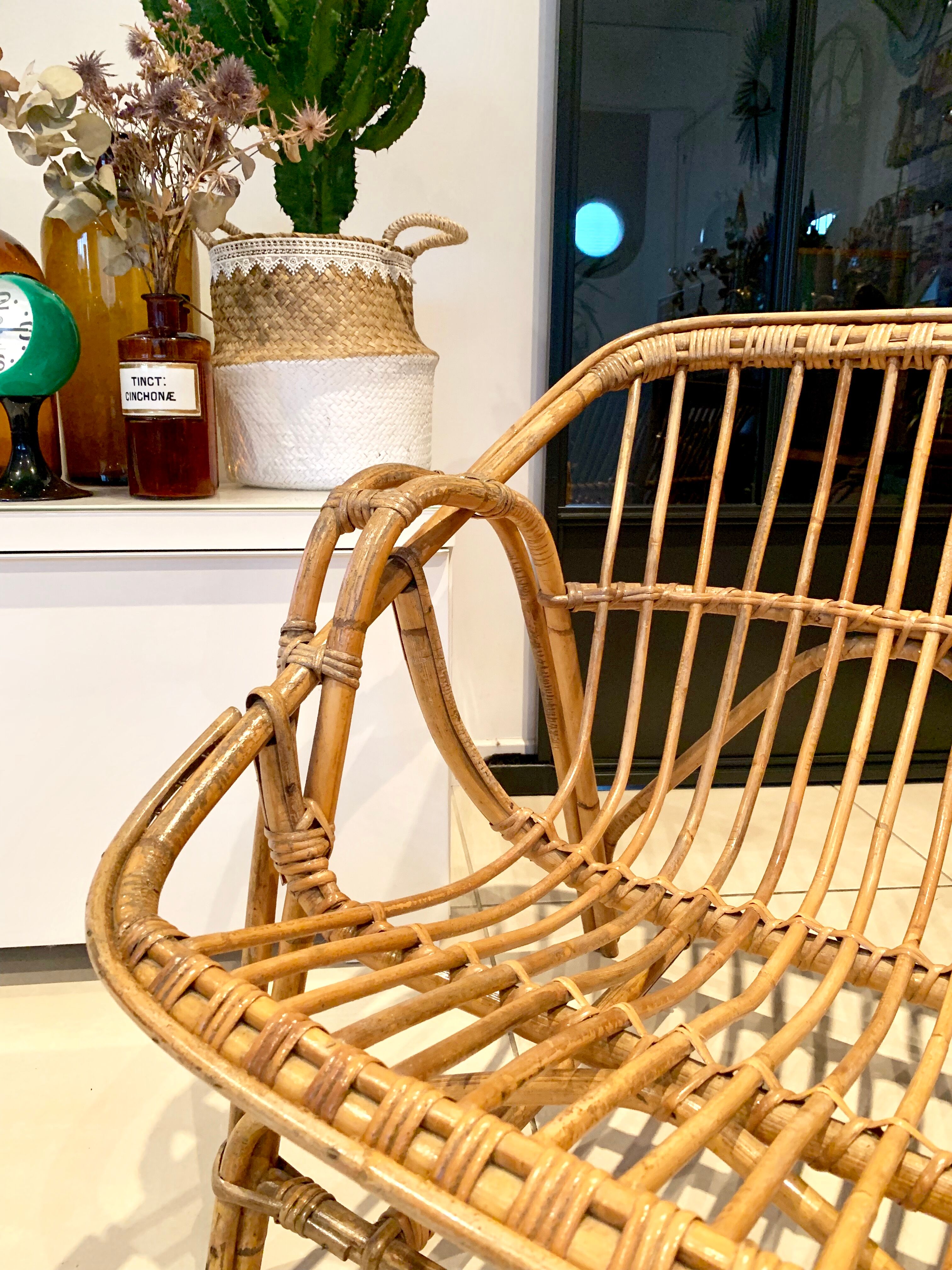 Vintage rattan bench sofa