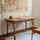 Table à manger en rotin et osier, plateau en hêtre, années 60