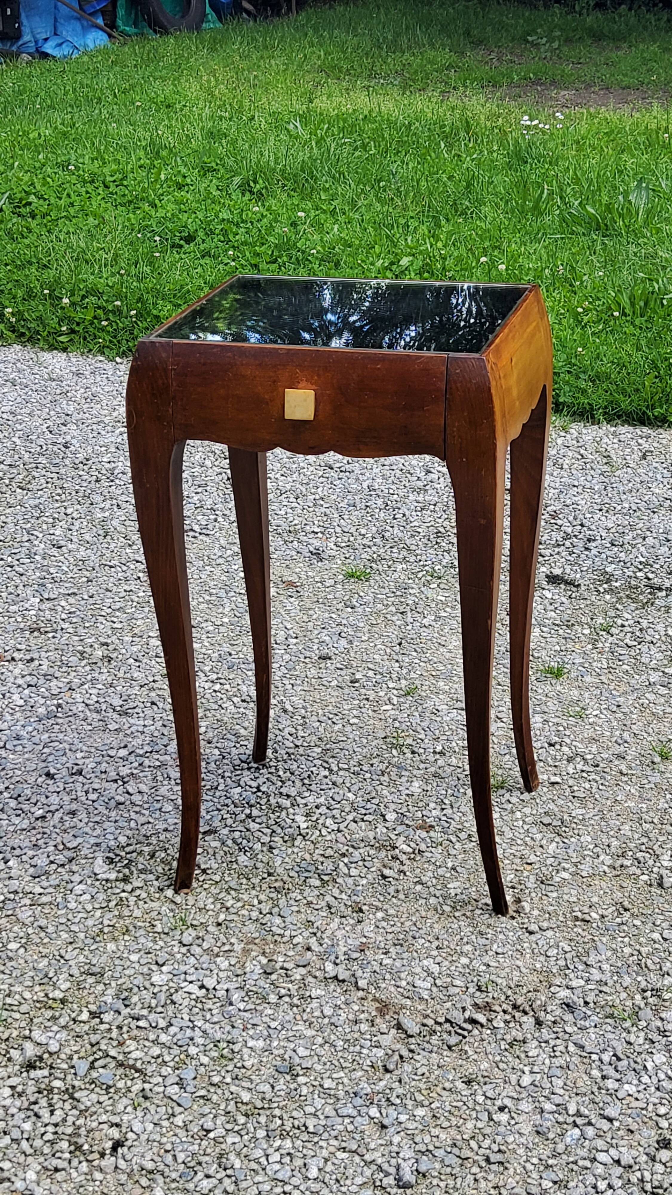 Vintage side table from the 30s/50s in beech and mirror top