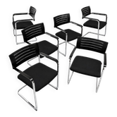 Set of 6 Züco cantilever chairs, black wood and chrome.