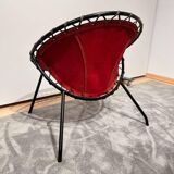 Balloon Lounge Chair in Red Suede & Metal by Hans Olsen, Denmark, 1960s