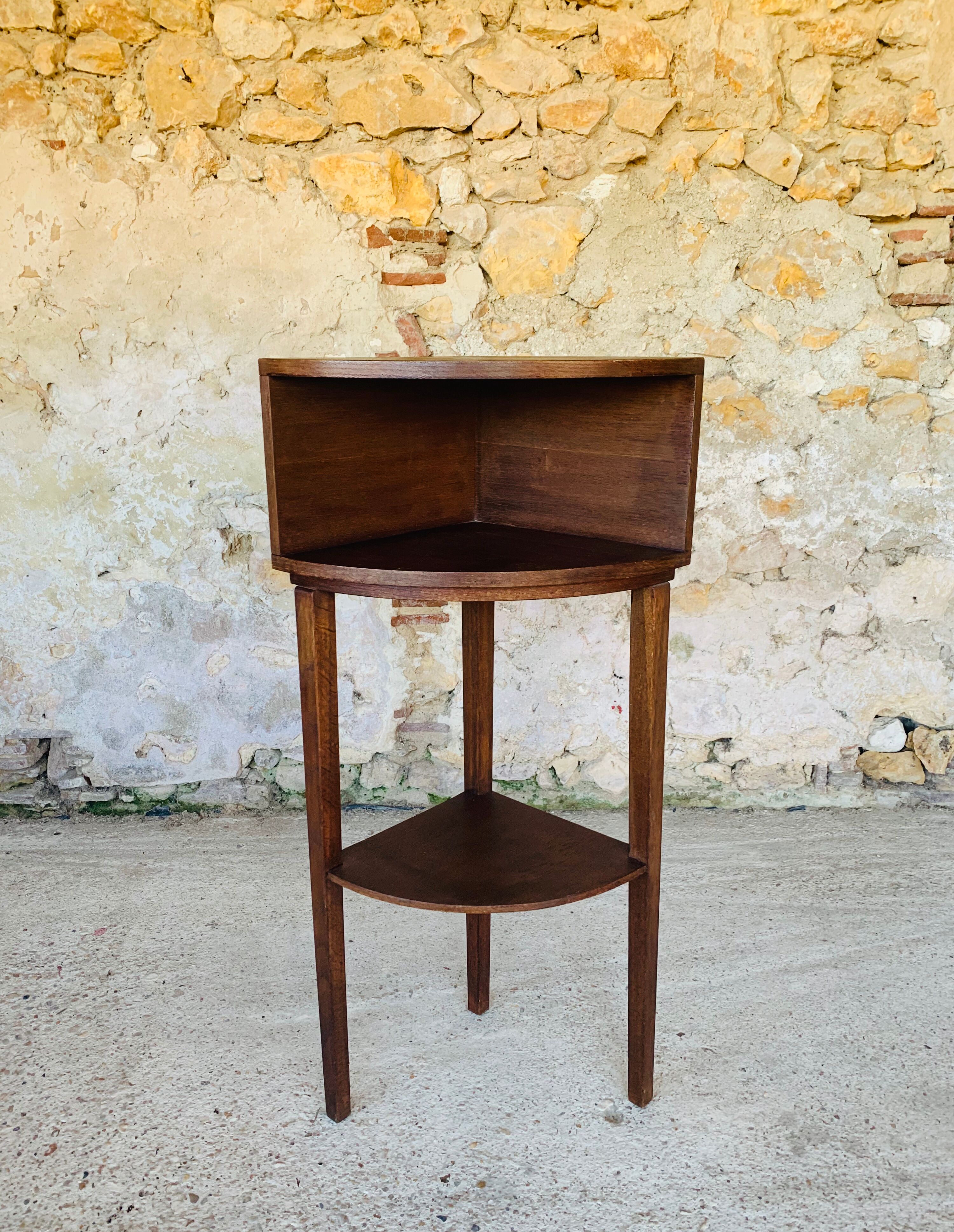 Vintage corner shelf on tripod legs, circa 50/60