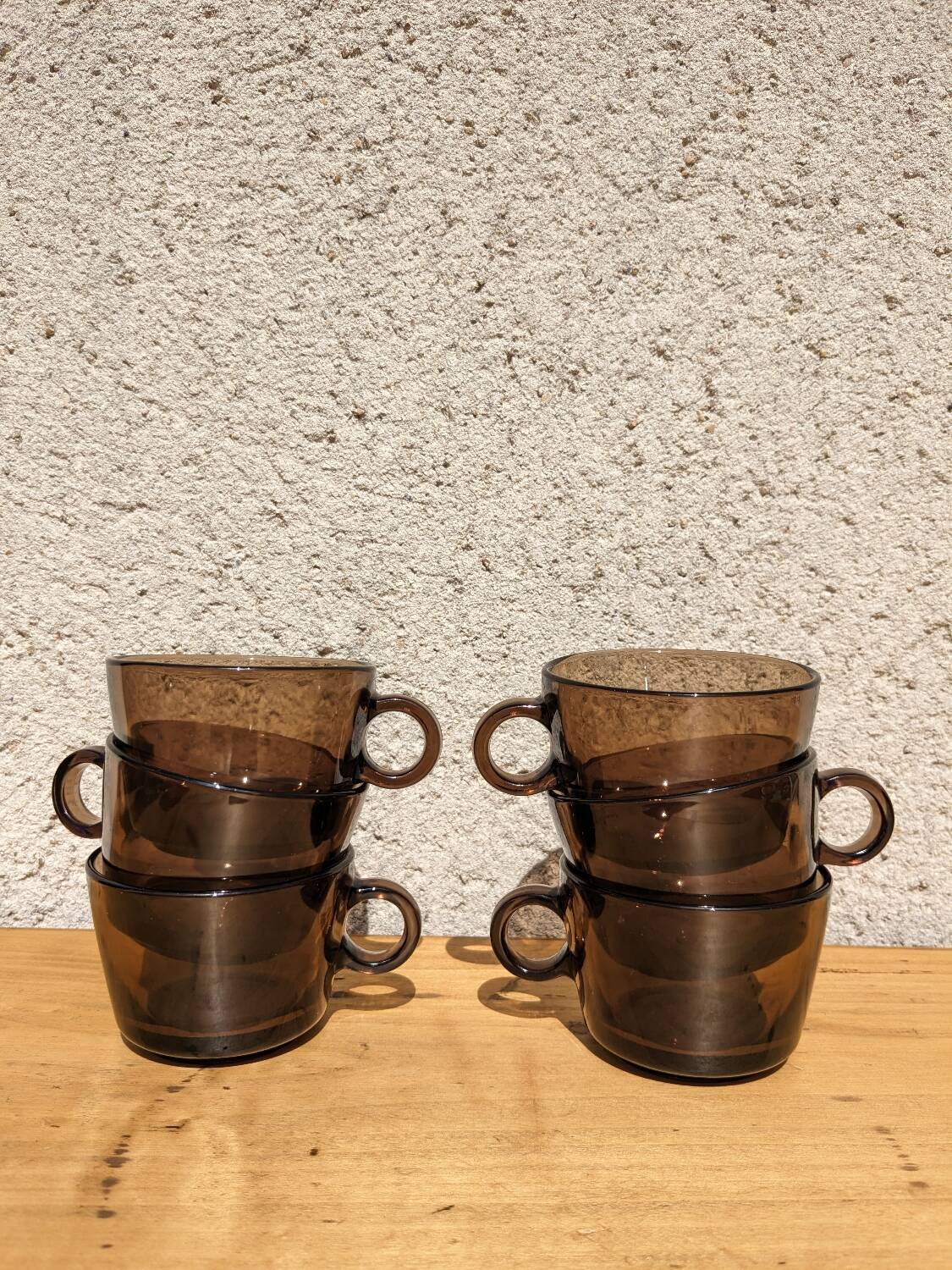 6 vintage smoked glass coffee cups