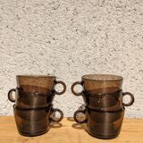 6 vintage smoked glass coffee cups