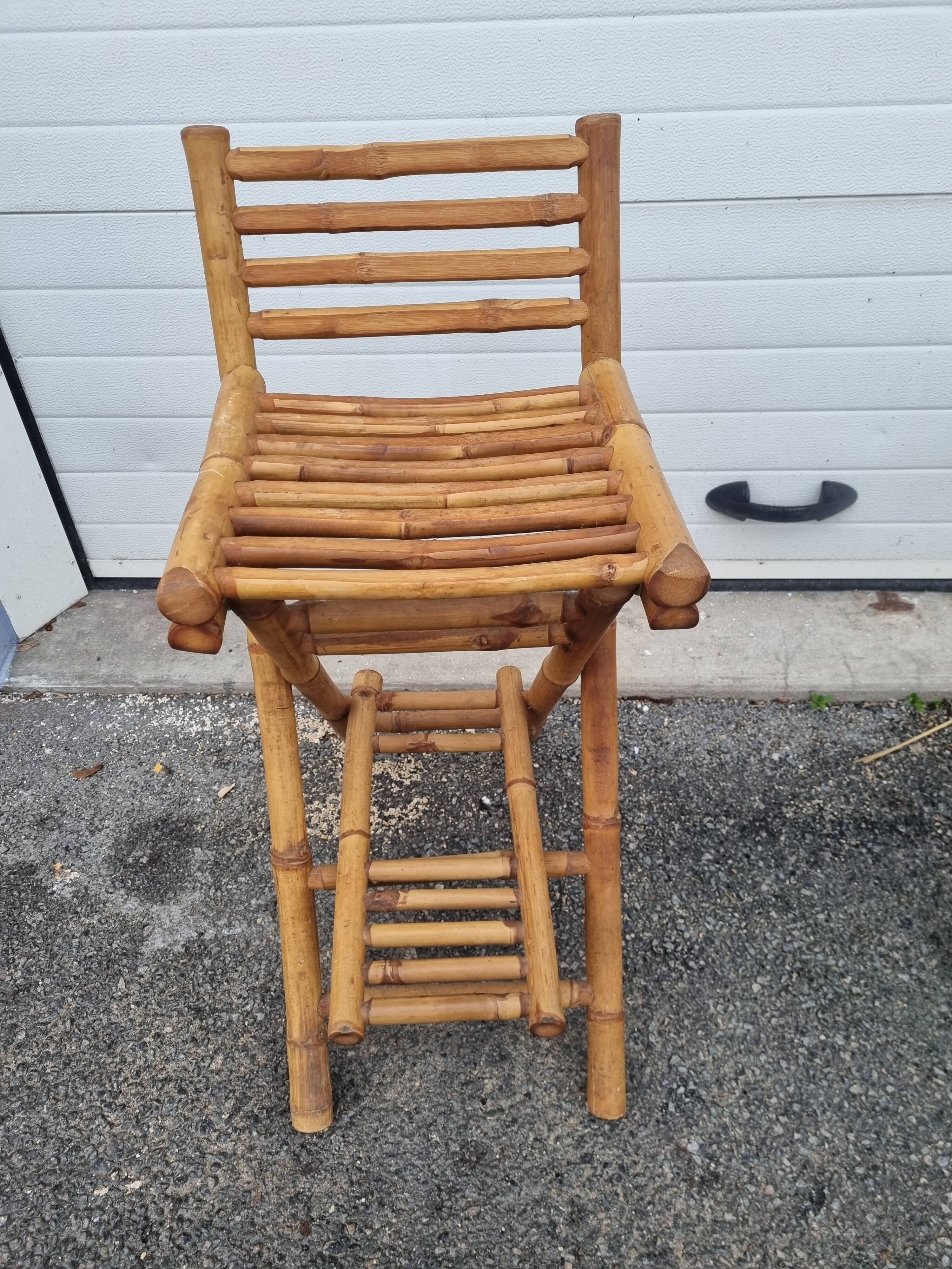 2 bamboo rattan stools from 1980