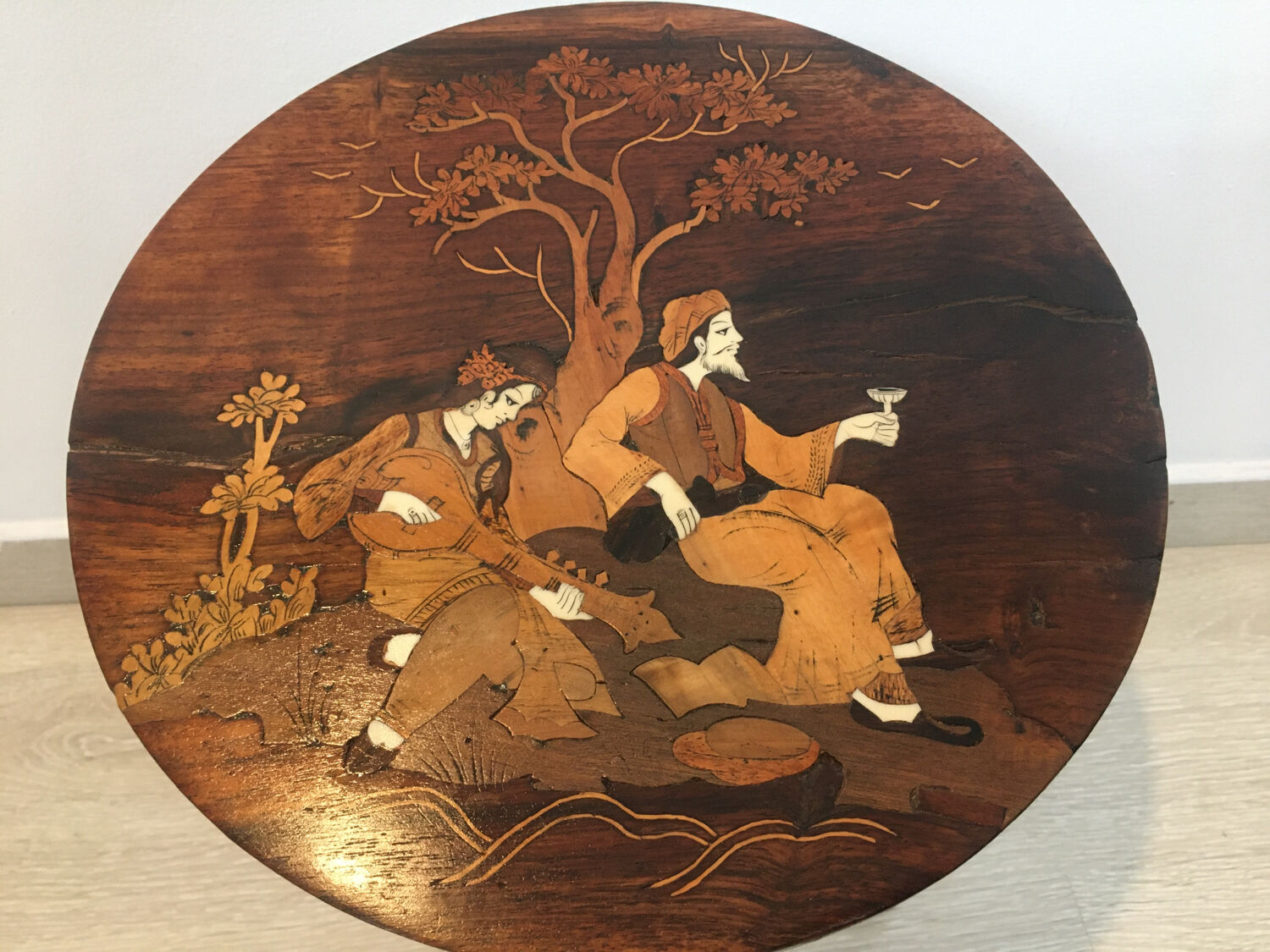 Inlaid wood side table