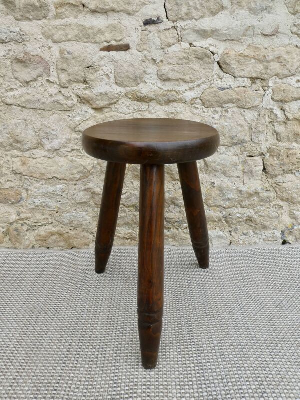 Tabouret tripode en bois massif des années 60