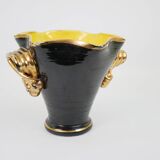 Large black and gold ceramic vase from Vallauris