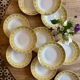 Set of 12 vintage yellow, white and gold soup plates