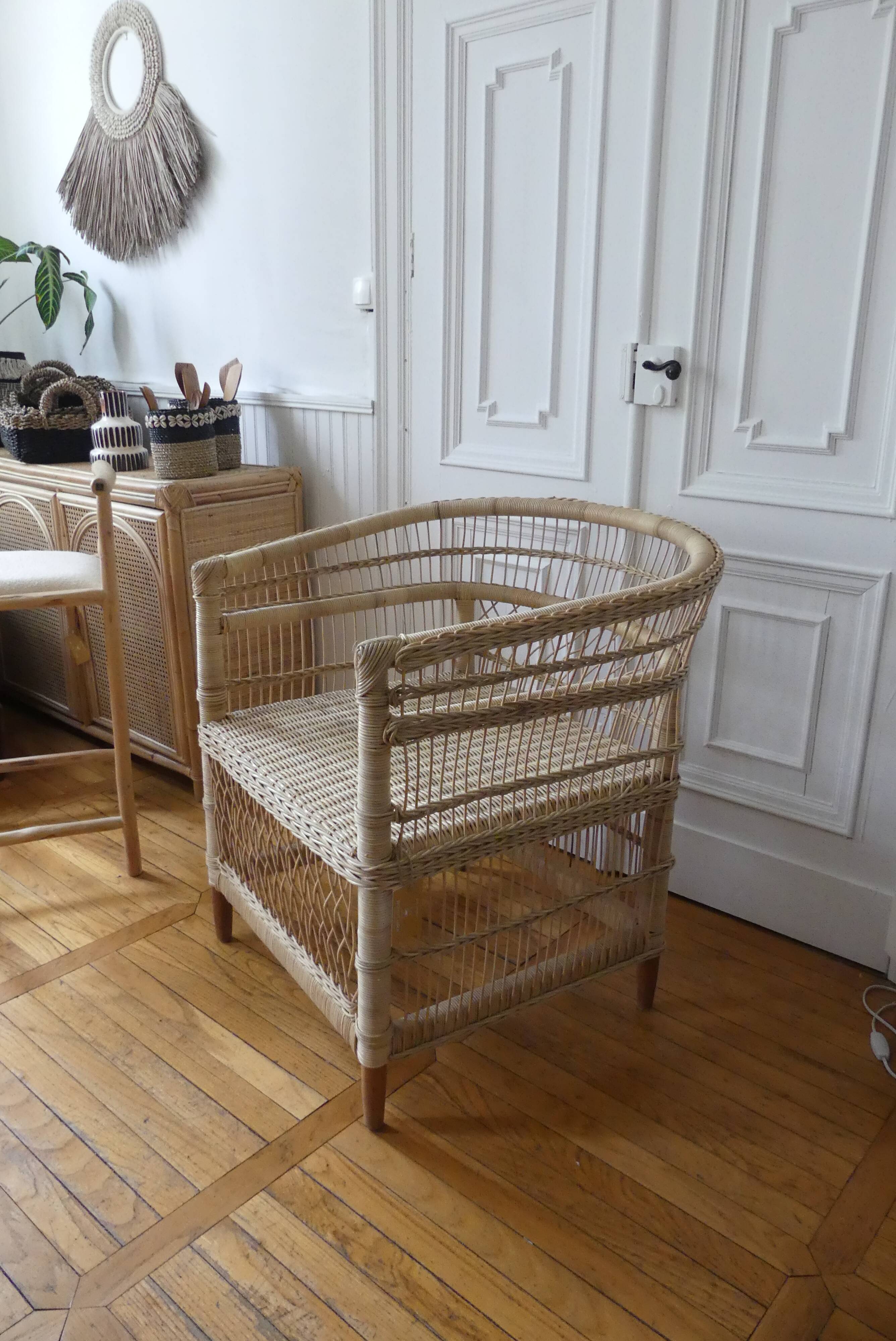 Natural rattan armchair braided
