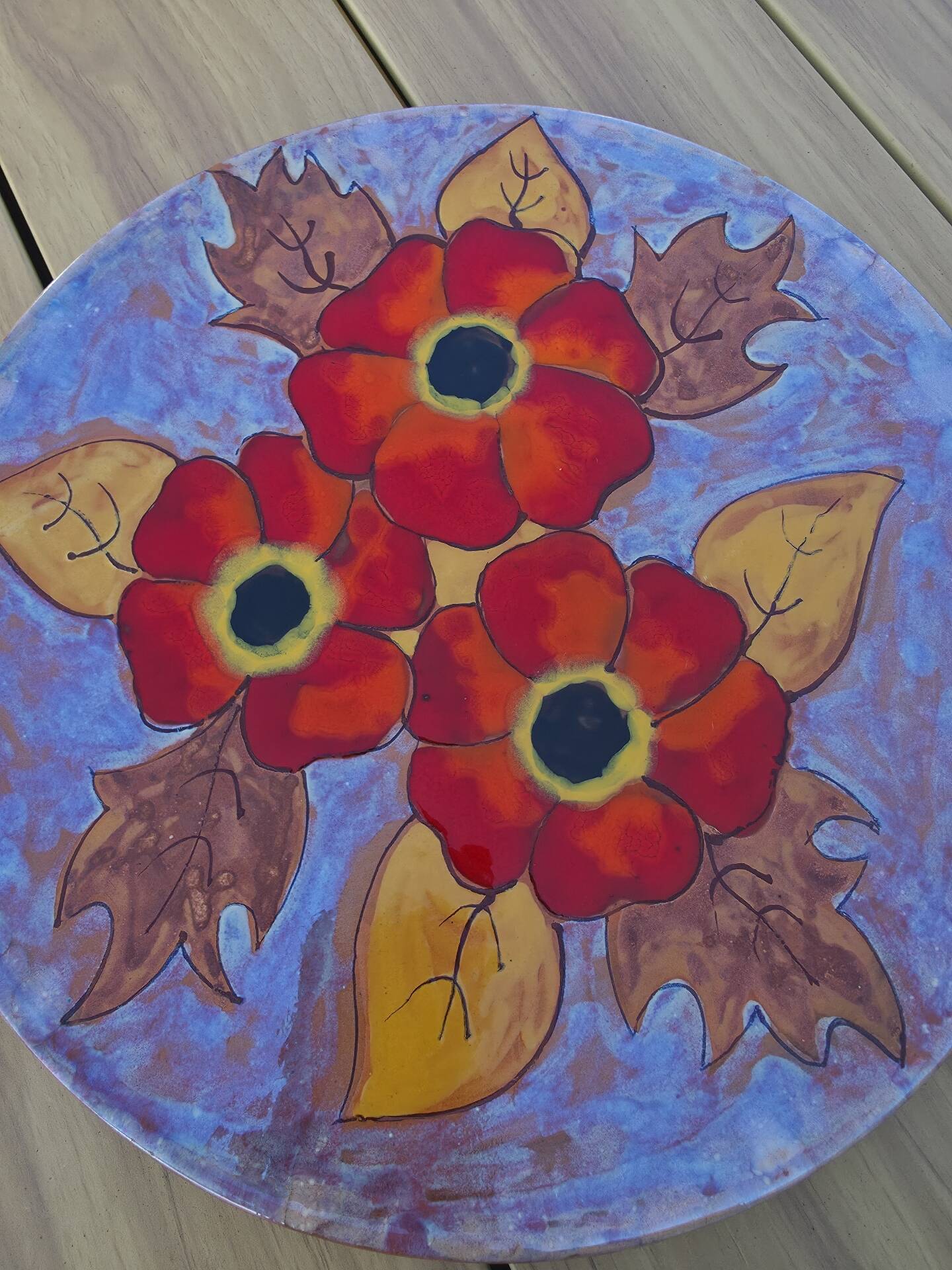Vintage Vallauris Ceramic Large Plate 35 cm – M. Azema – Flowers Ro