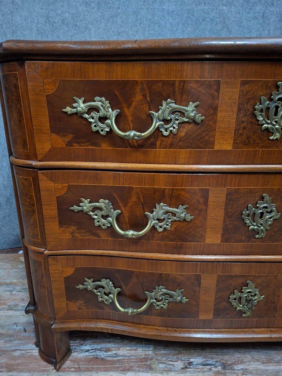 Curved commode from the Louis XIV period in marquetry - adorned with gilded bronze fittings.