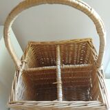 VINTAGE RATTAN BOTTLE HOLDER BASKET