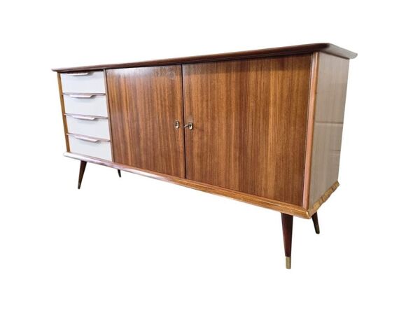 Buffet vintage en bois avec tiroirs blancs en formica