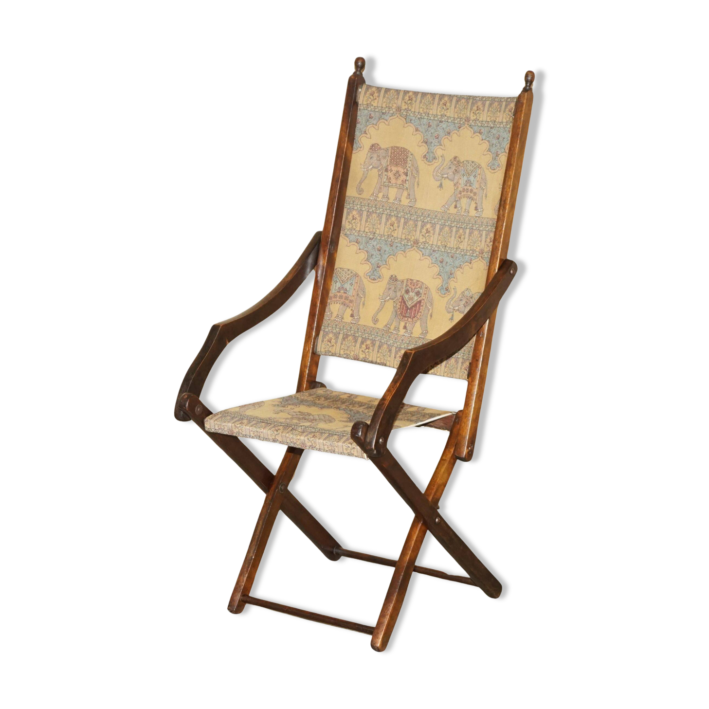 Antique Indo-Anglo elephant folding military chair circa 1890