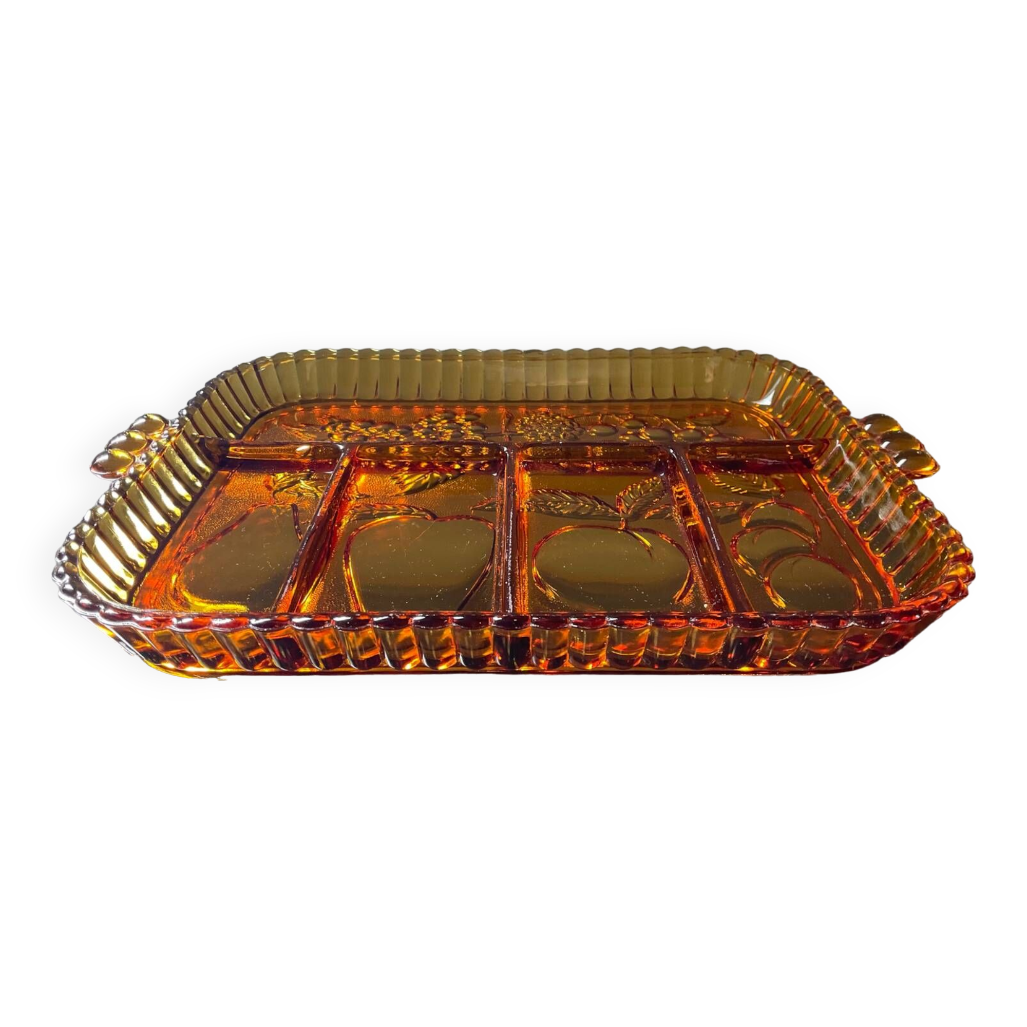 Plateau vintage en verre moulé ambré