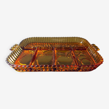 Vintage amber/molded glass tray