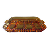 Plateau vintage en verre moulé ambré