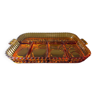 Vintage amber/molded glass tray
