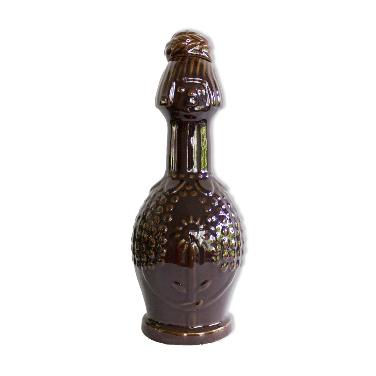 Vintage brown glazed stoneware bottle / decanter