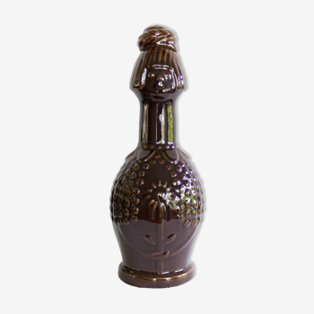 Vintage brown glazed stoneware bottle / decanter