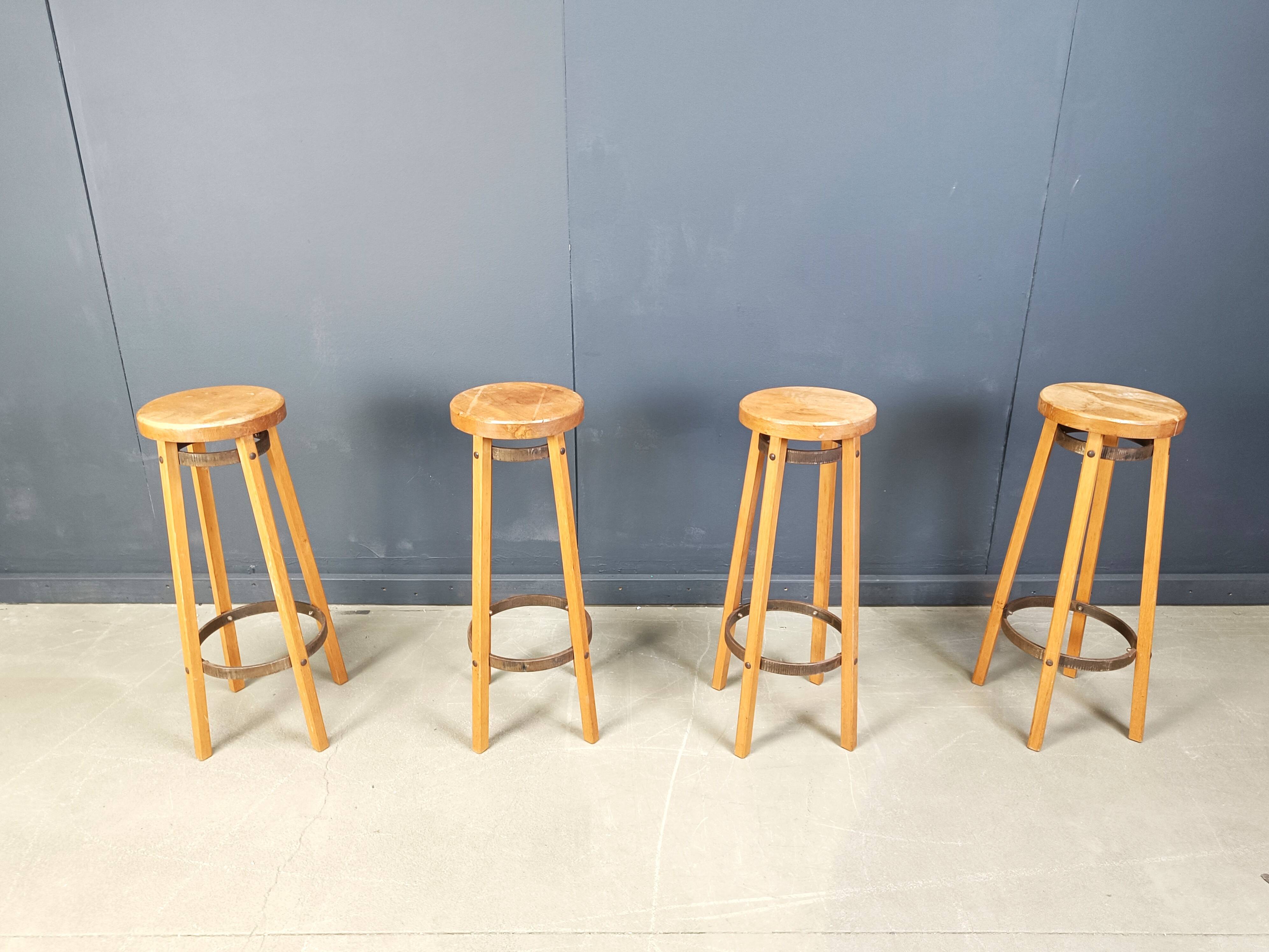 Vintage wooden bar stools, 1960s - set of 4