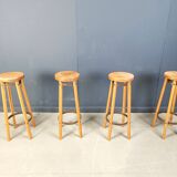 Tabourets de bar vintage en bois, années 1960 - lot de 4
