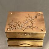German compartmentalized stamp box early twentieth GHG Gesch holly leaf