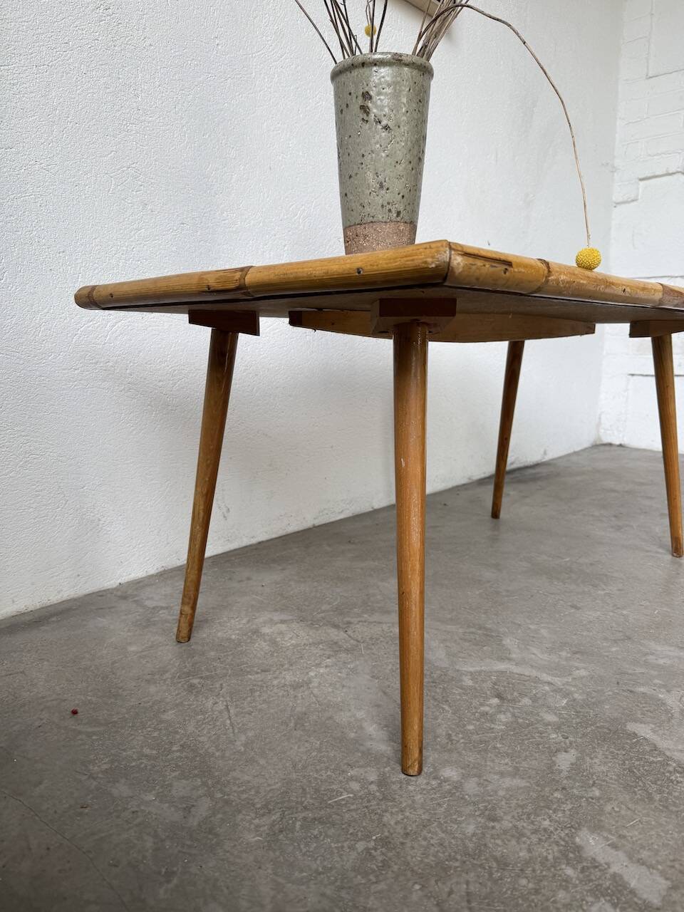 Rattan and ceramic coffee table, 60s