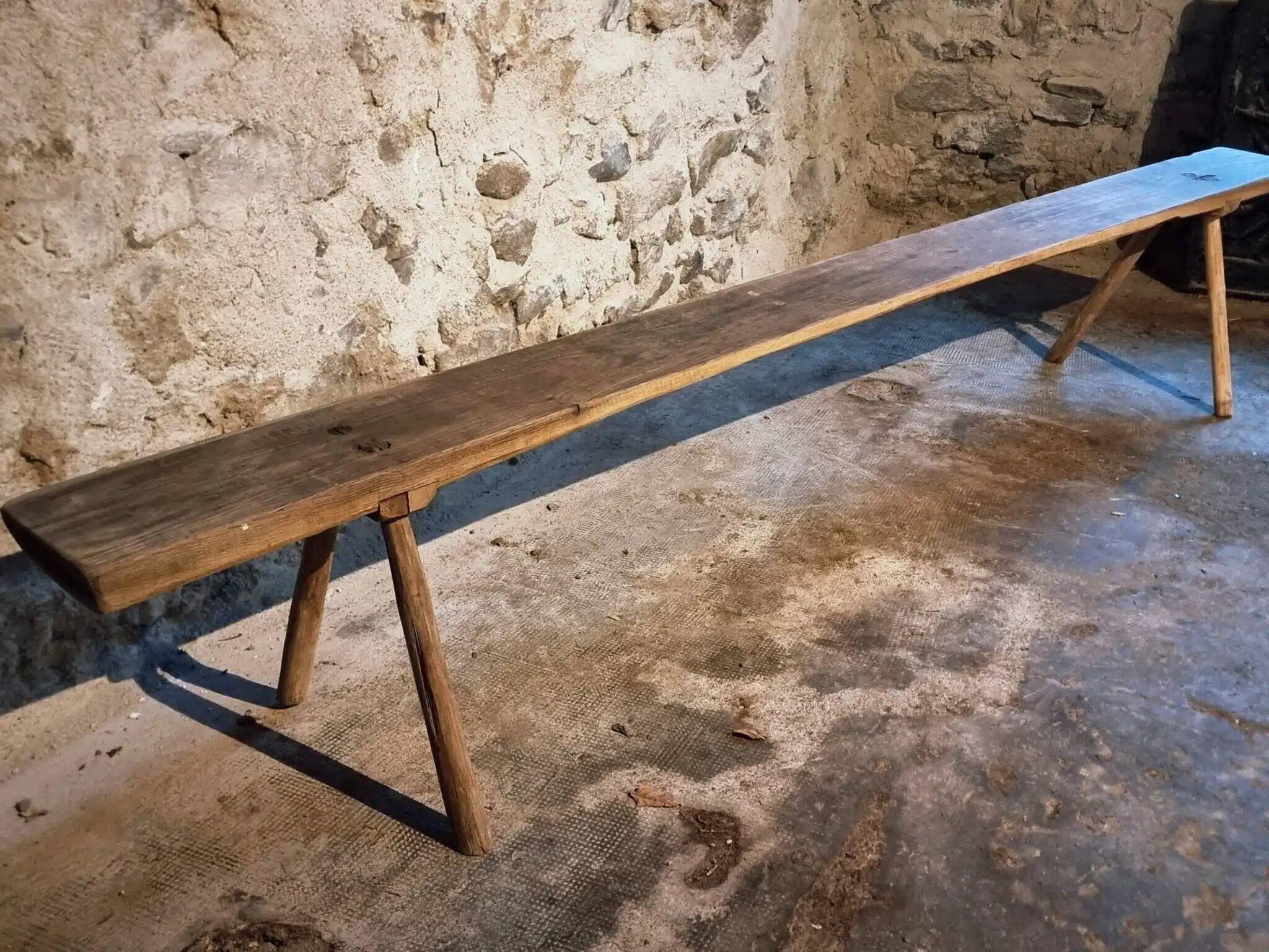 Antique primitive oak bench – Circa 1900, Allier region, France