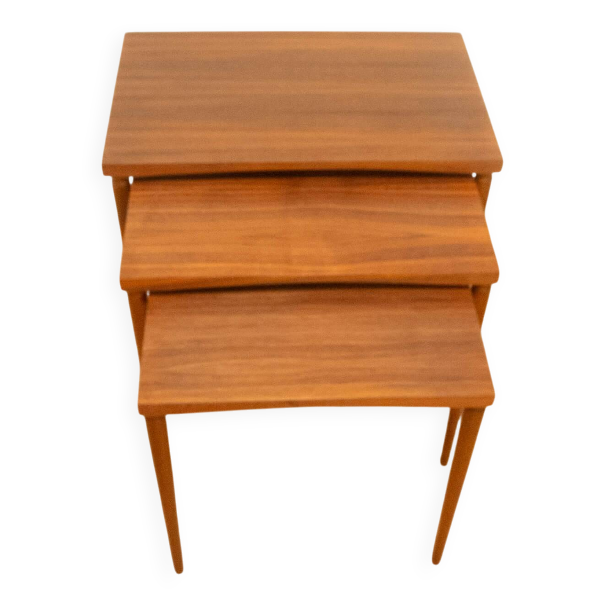 Set of 3 nesting tables, walnut with beech, vintage from the 60s