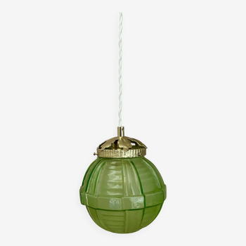 Vintage art deco globe pendant light in green glass