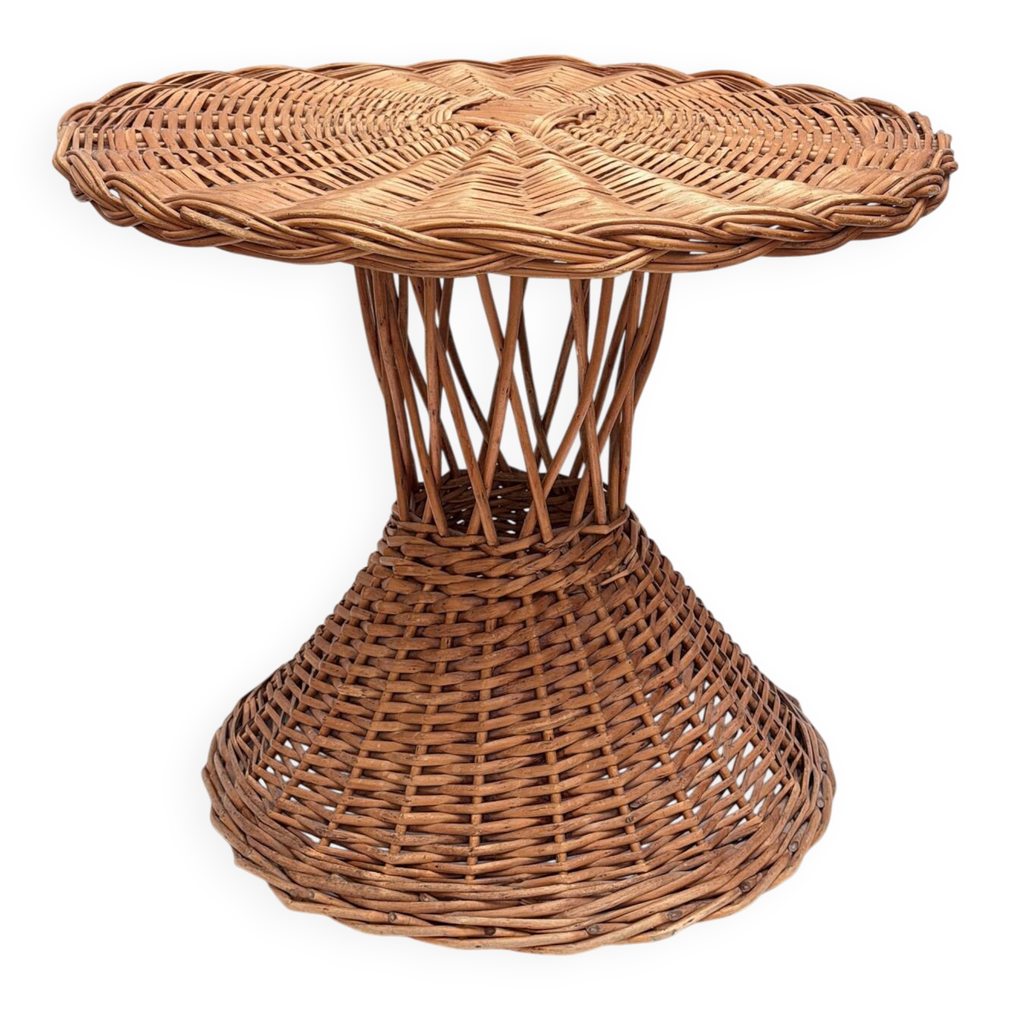 Table d’appoint artisanale vintage en osier tressé