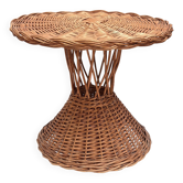 Table d’appoint artisanale vintage en osier tressé