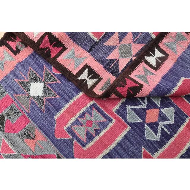 1970s Vintage Turkish Oushak Handmade Wool Cotton Pink Runner Rug 99x331