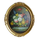 Large oil on canvas bouquet medallion wooden frame gilded stucco vintage