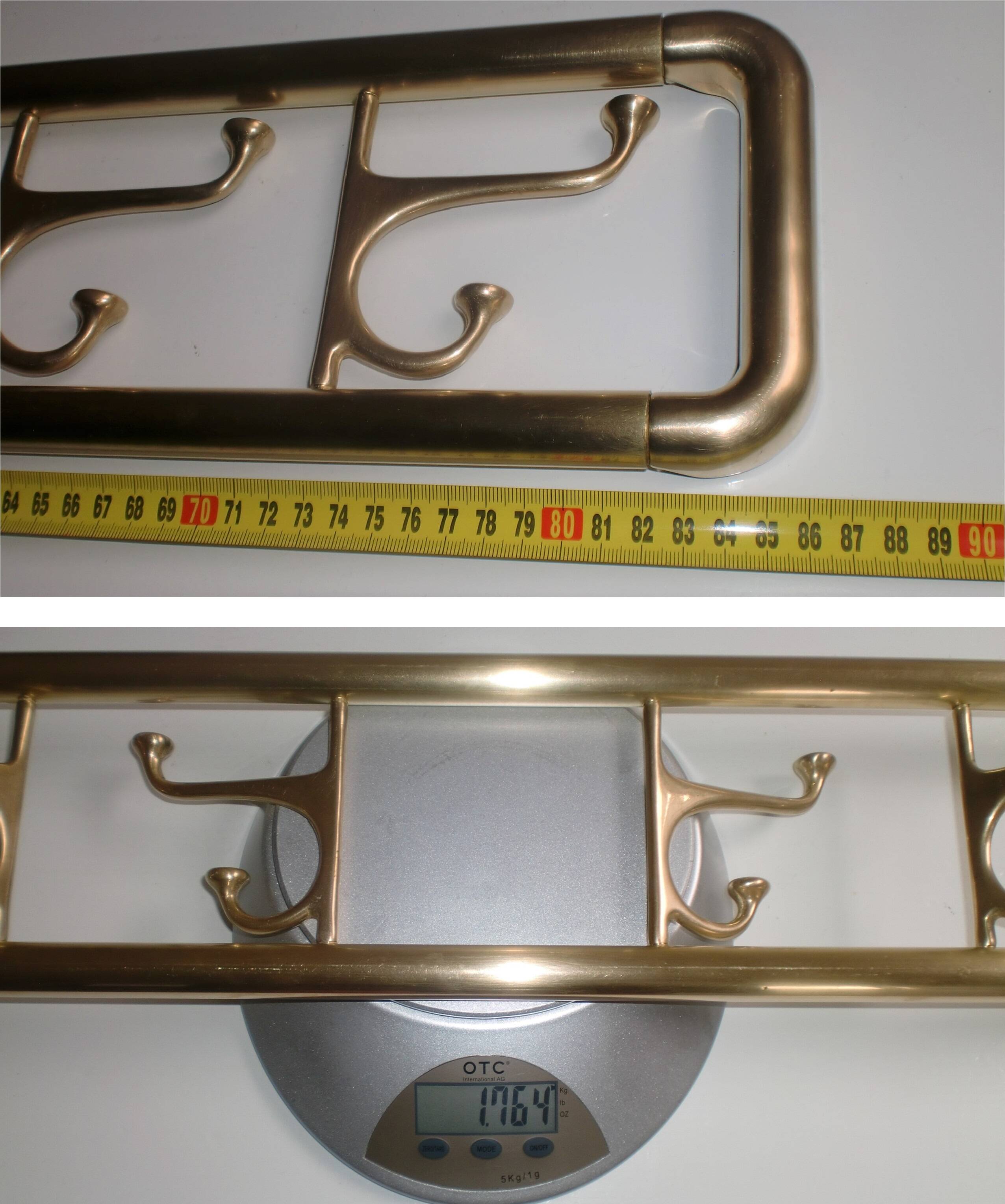 86cm art-deco brass coat rack with 6 folding hooks, austria, 1930s