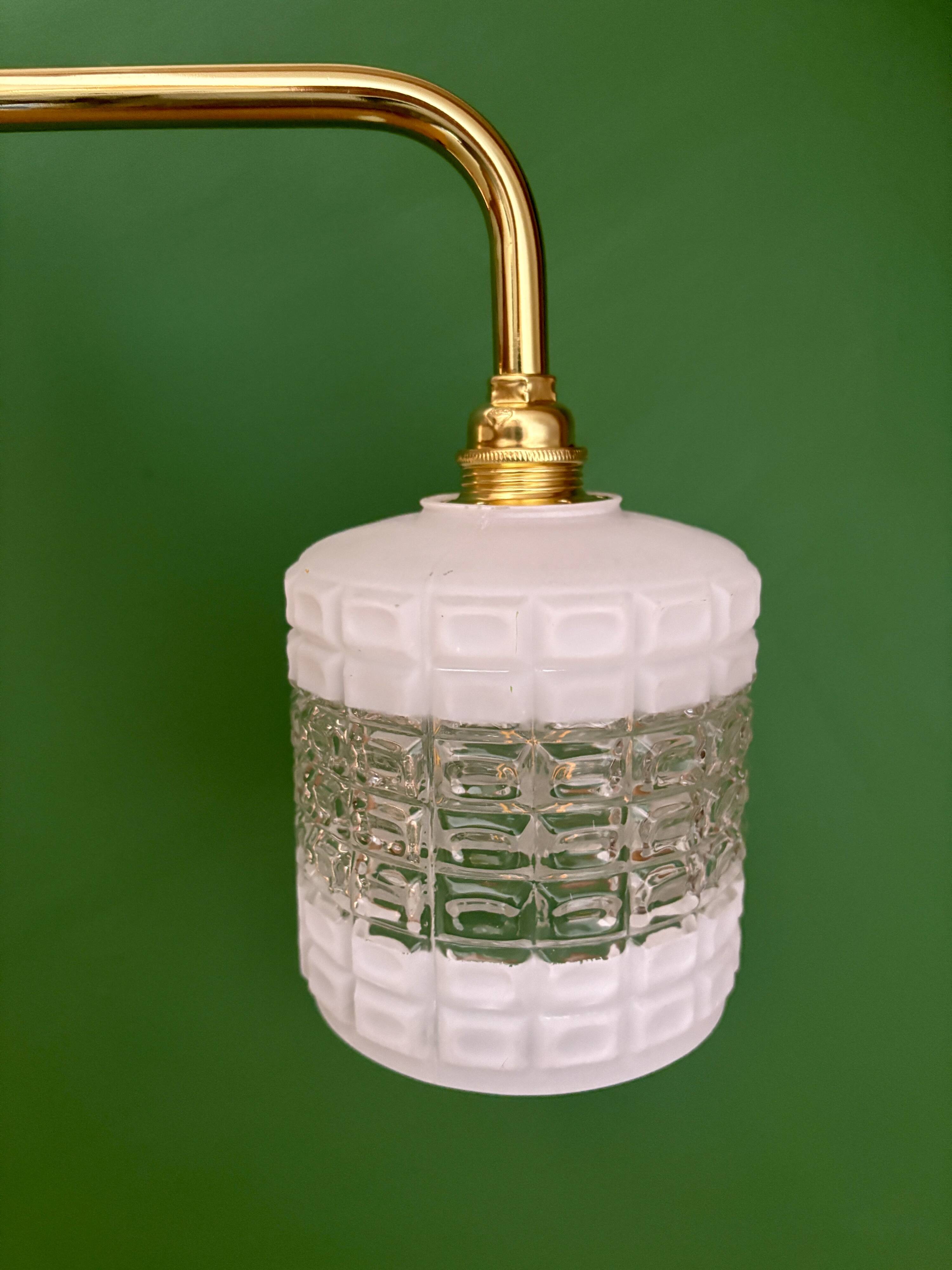 Vintage globe angled wall light in white and clear glass