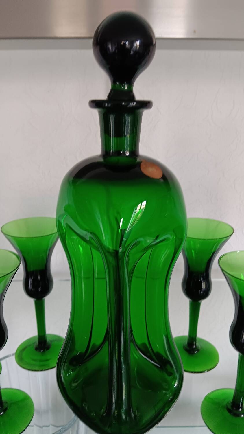 Kluk Kluk carafe by Jacob E.Bang - Holmegaard and 5 liqueur glasses