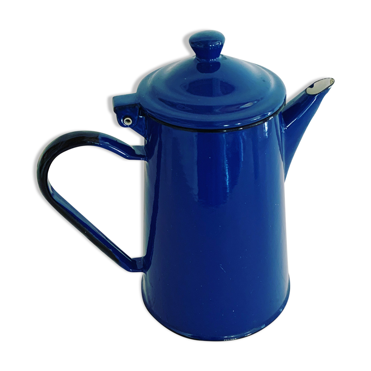 Vintage blue and black enamel coffee pot
