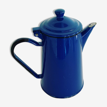 Vintage blue and black enameled coffee pot