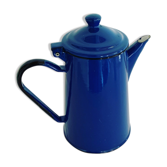 Vintage blue and black enameled coffee pot