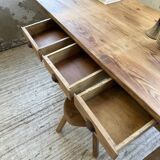 1950s pine and oak farmhouse table with multiple drawers