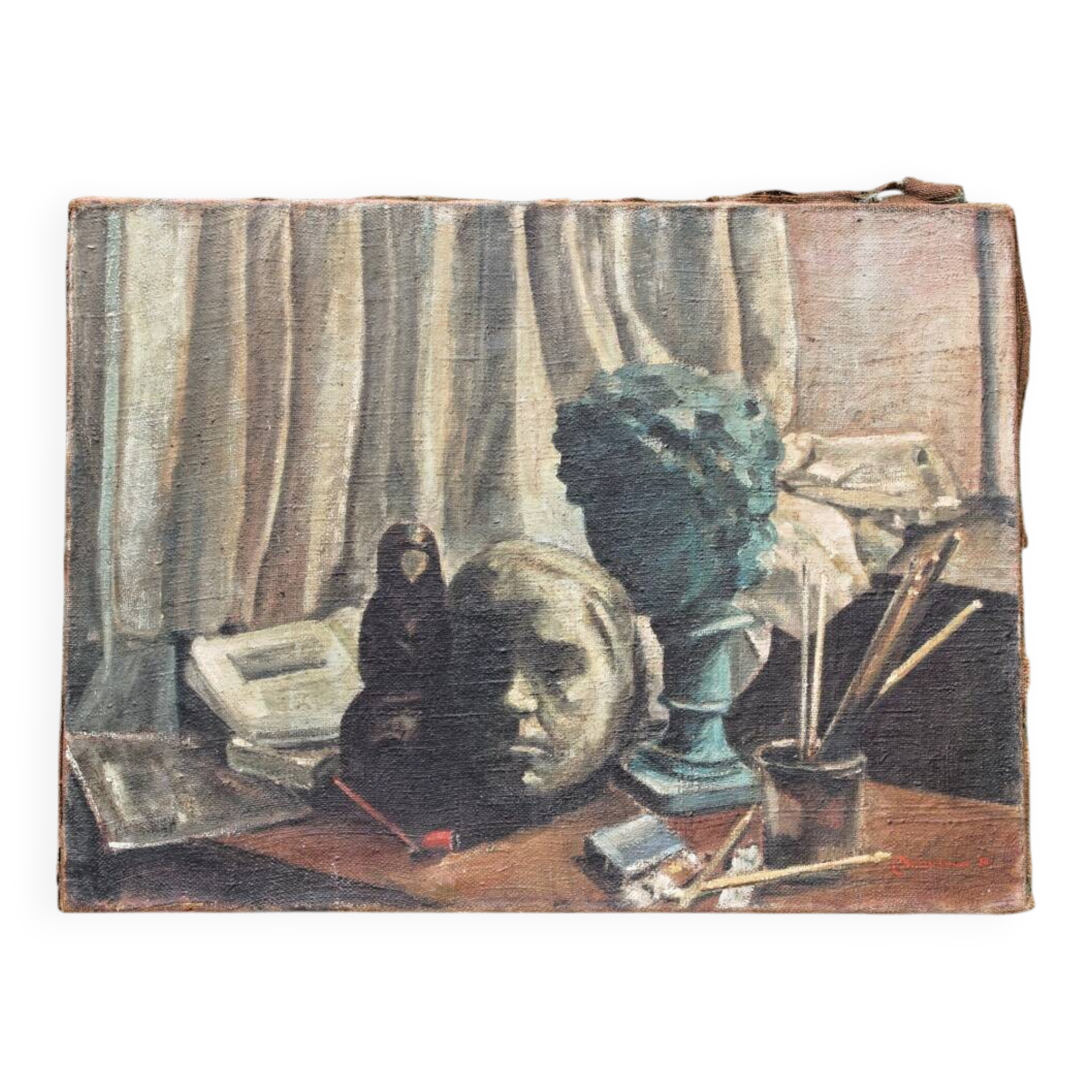 Oil on canvas, studio decor, signed, 1928
