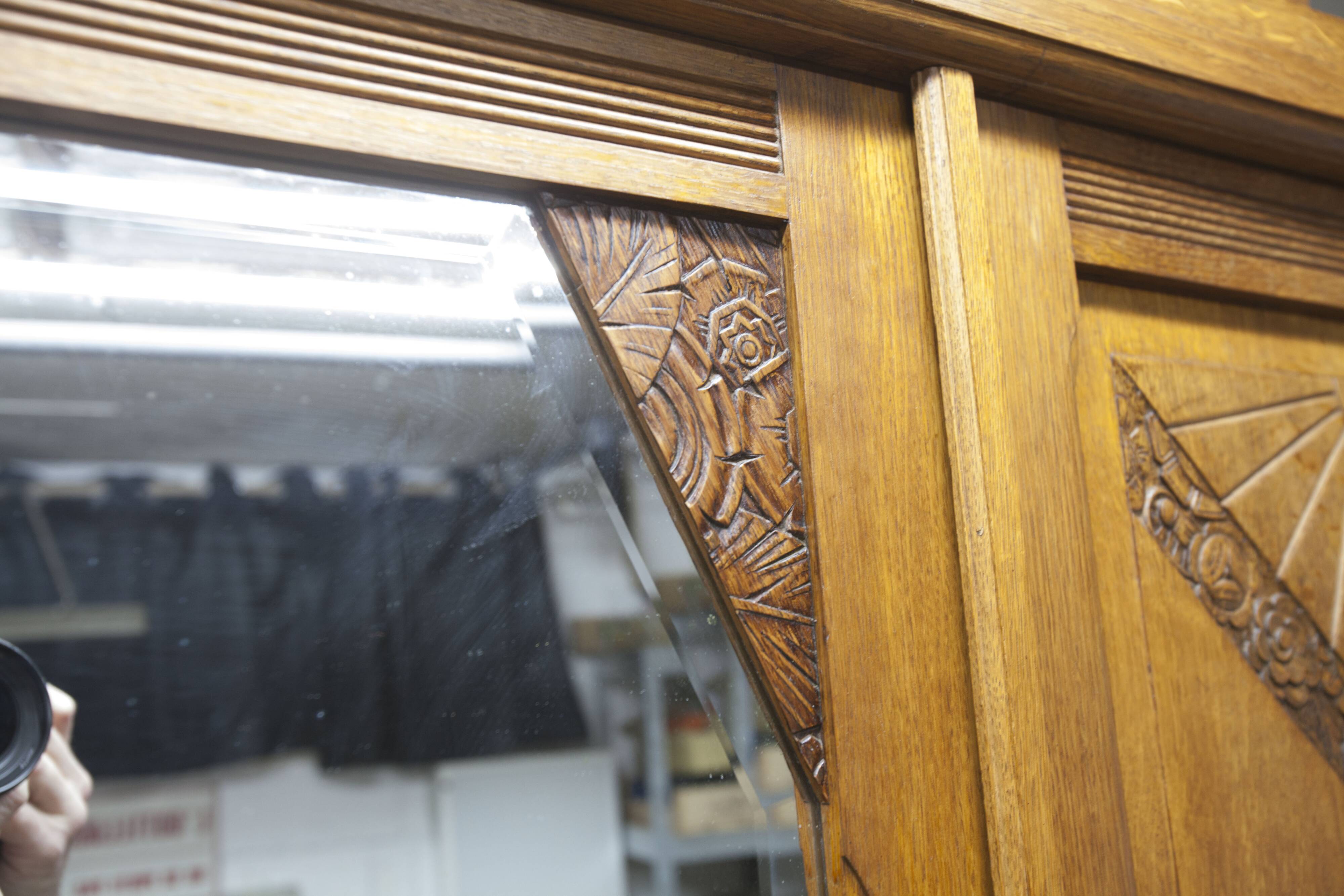 Art Deco carved oak wardrobe - Flemish workshop circa 1930