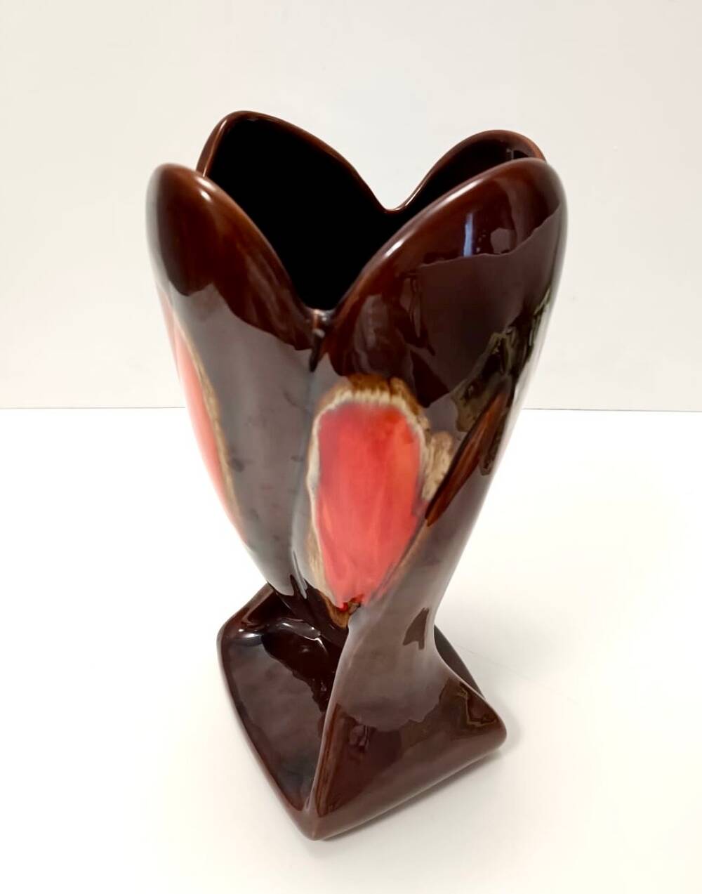 Handmade Orange and Brown Glazed Vallauris Ceramic Vase, France