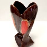 Handmade Orange and Brown Glazed Vallauris Ceramic Vase, France